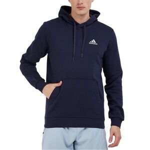 Adidas Feel Cozy Logo Hoodie Navy Blue White Sweatshirt Pullover Hooded Pockets